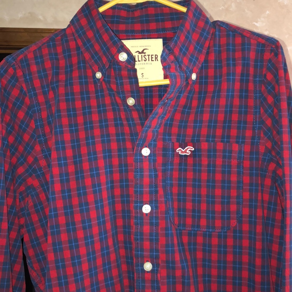 Hollister red plaid button shirt